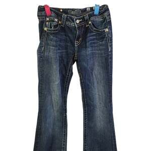 Miss Me Embellished Fleur De Lis Bootcut Jeans Rhinestone Dark Wash Size 28 x 32